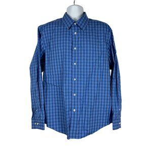 Egara Mens Non-Iron Blue Checkered Long Sleeve Shirt XL 100% Cotton